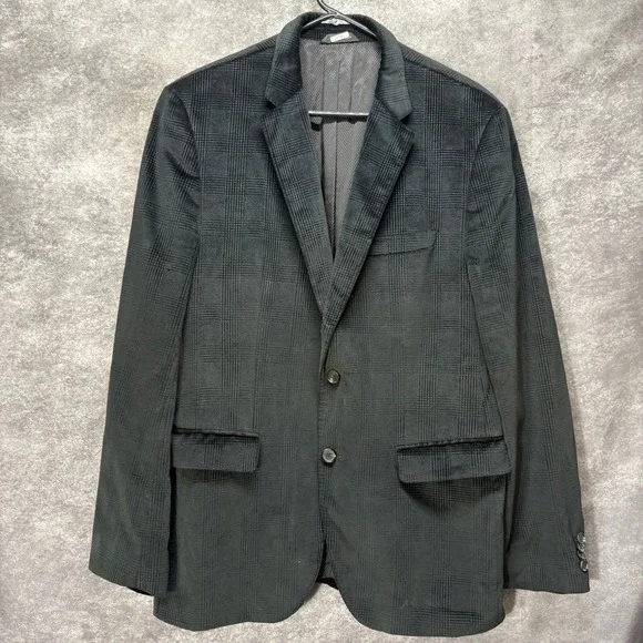 Hugo Boss The James 3 Black Velvet Plaid Sport Coat Blazer Mens 42R Sleek Modern