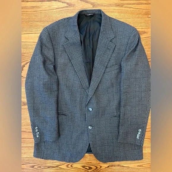 Vintage 80s Polo University Club Ralph Lauren‎ Blue Herringbone Wool Blazer