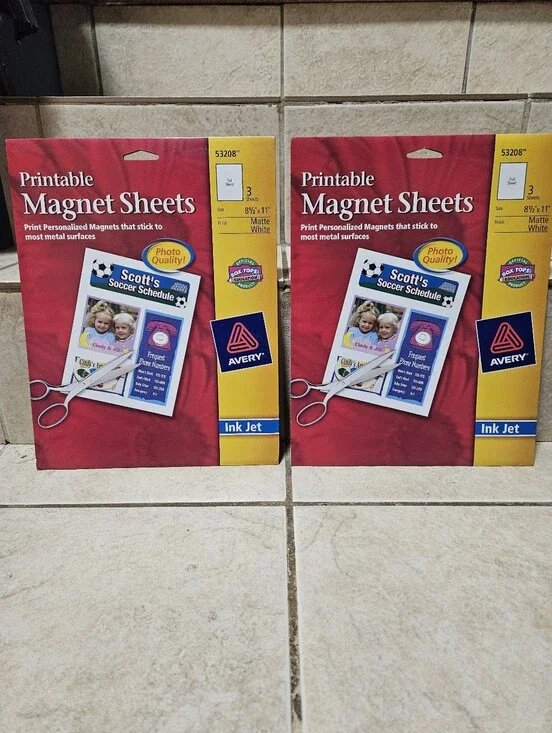 NEW Lot of 2 Avery 53208 Printable Magnet Sheets 8.5x11 White Inkjet 6 Total
