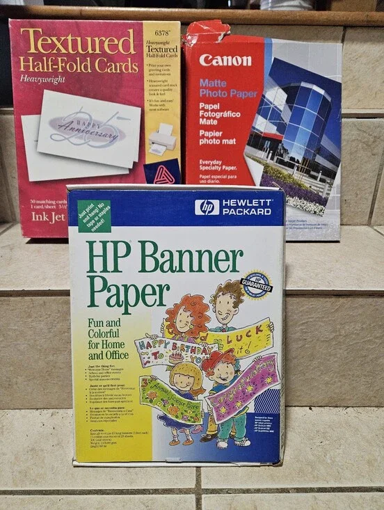 Printer Paper Bundle: HP Inkjet Banner Paper + Avery Half-Fold Cards + Canon Mat