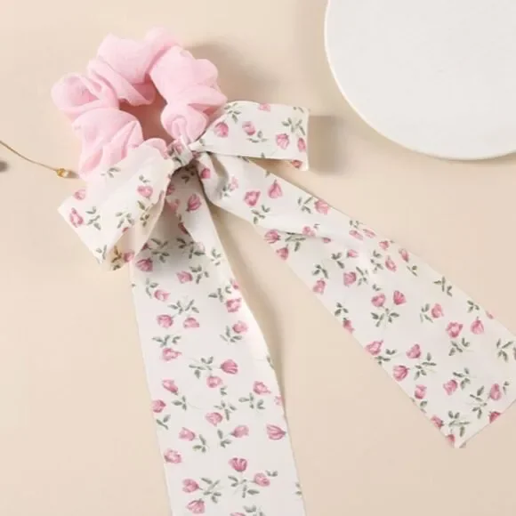 Pink Floral Print Hair Scarf