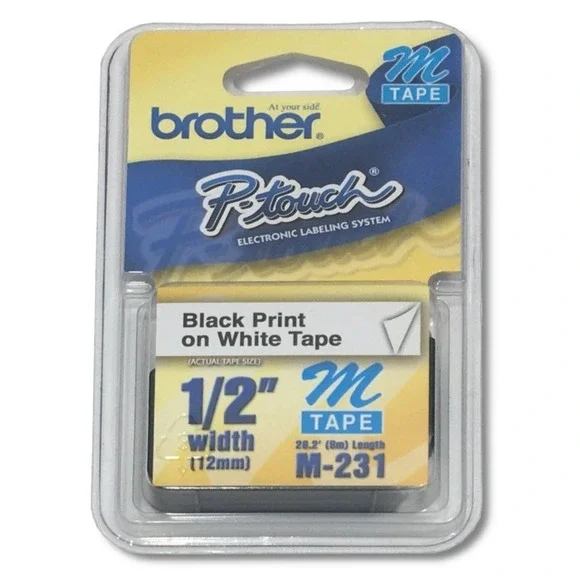 2 Packs - Brother P-Touch M-Tape 1/2 inch - BLACK on WHITE - M-231 B3