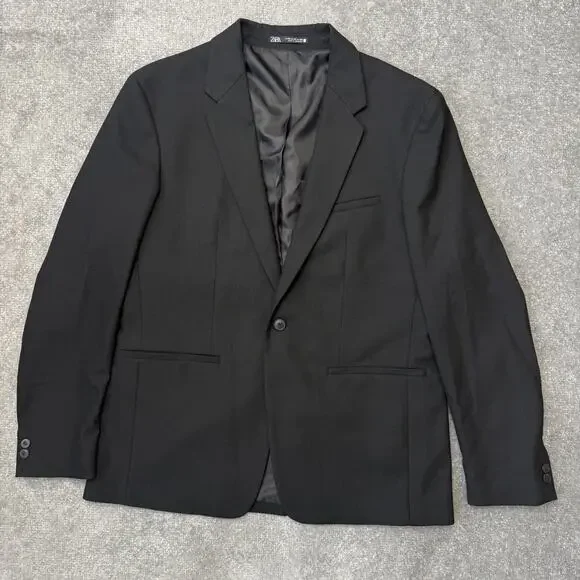Zara Blazer Mens 42 Large Black Tailored Fit Formal Jacket Suit Coat Classic