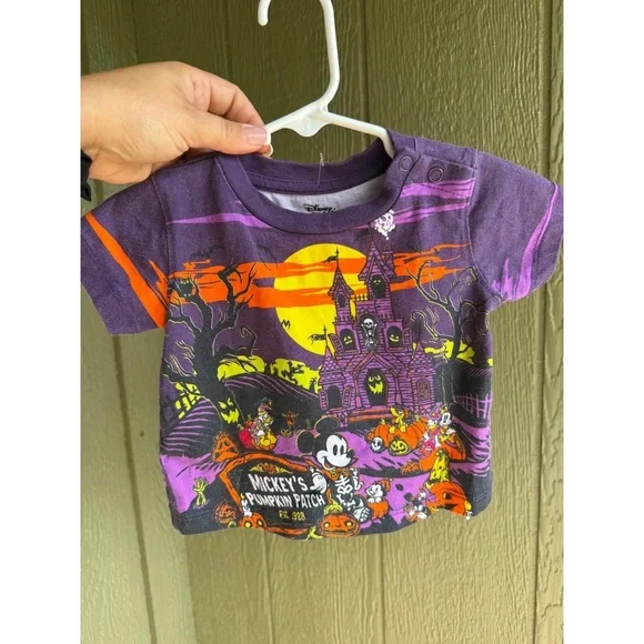 Disney Baby 9-12M Mickey's Pumpkin Patch Halloween T-Shirt Purple‎