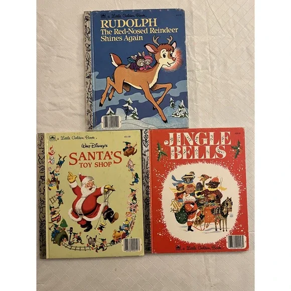 Vintage Little Golden Books Xmas Stories Rudolph‎ Jingle Bells Santas Toy Shop