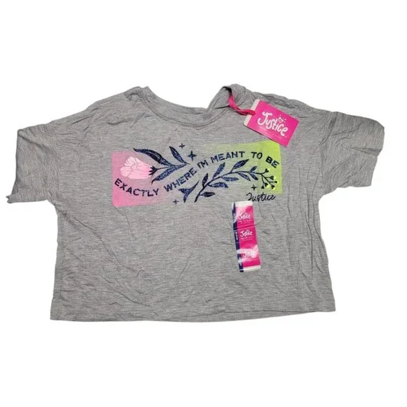 Justice Meant To Be‎ T Shirt Girls Small 5 6 Glitter Tags Gray Short Sleeve