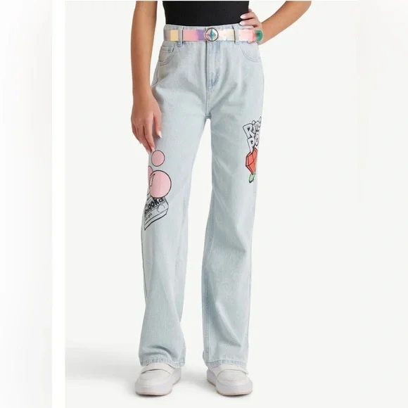 Justice Girls Ring Pop Collab Jeans, Sizes 12 with belt included NEW
