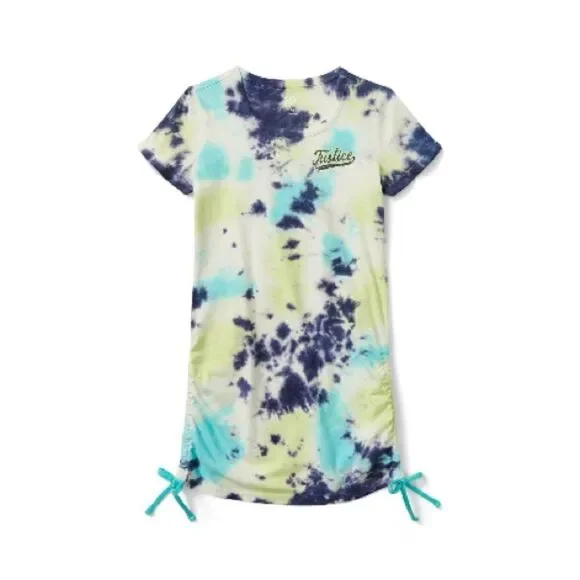 Justice Girls Tie Dye Short Sleeve Side Ruched T-Shirt Dress Size L 12/14