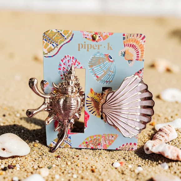 NEW Piper K Set Of 2 Metal Seashell Claw Clips Double-Sided 4 & 3 Inches NWT