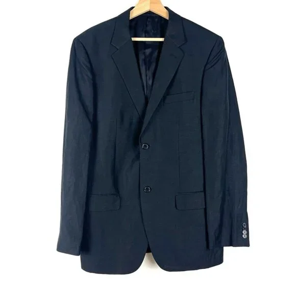 H&M Black Blazer Mens‎ 42L Slim Fit Mulberry Silk Linen Wedding Old Money Preppy