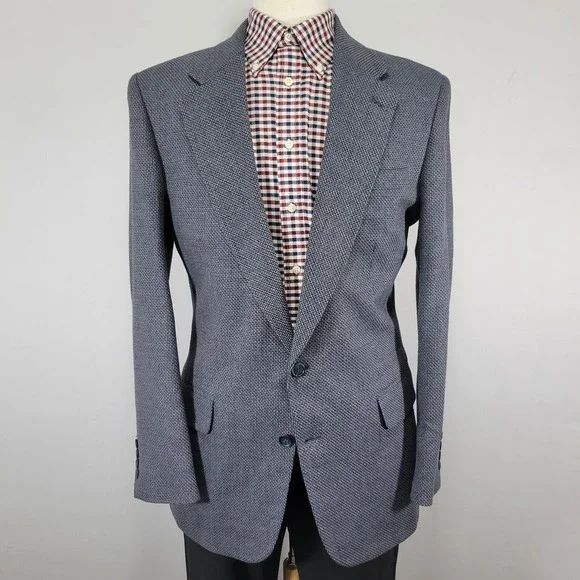 Stafford Men's Sport Coat Blazer Two Button Blue‎ Gray Silk Wool Blend Size 40L