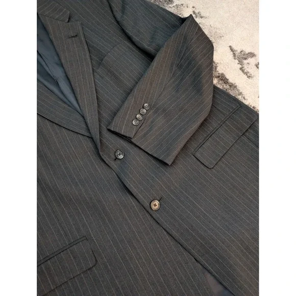 Burberry‎ London Mens Wool Blazer 48L Dark Gray Stripe Two-Button Suit Jacket