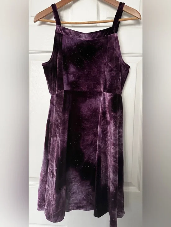 Girls dress+Sz~16/18*Justice Plum Velvet Mini Dress with Subtle Sparkle