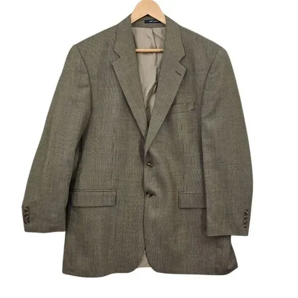 Lauren Ralph Lauren Mens 43L Tan Brown Houndstooth Wool Two Button Blazer