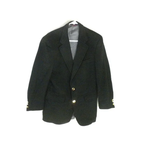 Jos A Bank Sport Coat Mens 38 Black‎ Cashmere 2 Gold Button Vented Lined Vintage