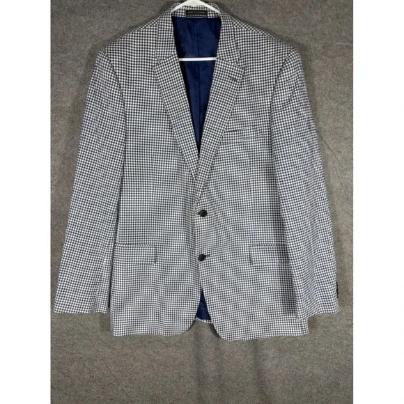 Tommy Hilfiger Mens Blue White Gingham Seersucker Blazer Sport Coat Jacket 44L