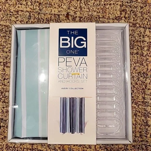 The Big one Peva Shower Curtain and hooks set