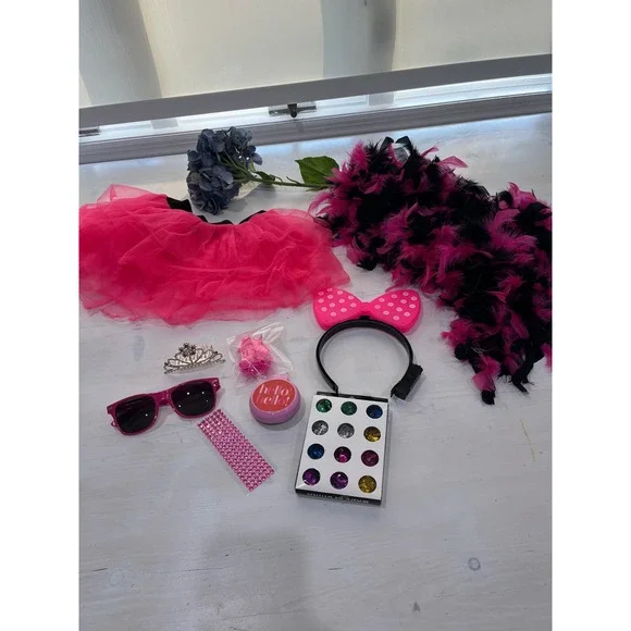 Girls pink Costume Dress Up Tutu Feather Boa Tiara Sunglasses Hair‎ Accessories