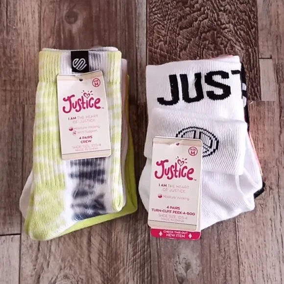 2 Packages of Girls Turn-Cuff Peek-A-Boo & Crew Justice Socks