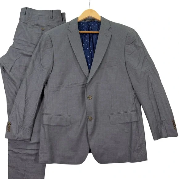 Indochino Bespoke Mens 44S Slim Short Wool 2 Piece Suit Gray Blazer 38x28 Pants