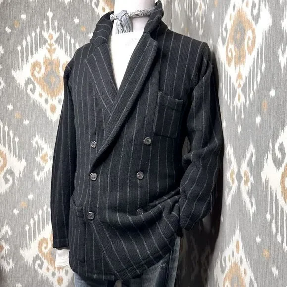 Vtg Polo Ralph Lauren Chalk Stripe Cashmere Double Breasted Blazer Knit Cardigan