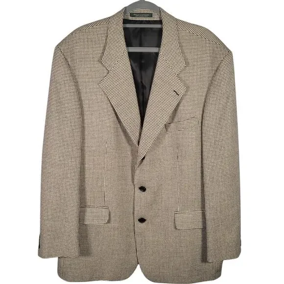 Vintage FIORI Silk Wool Houndstooth Blazer Quiet Luxury 46R