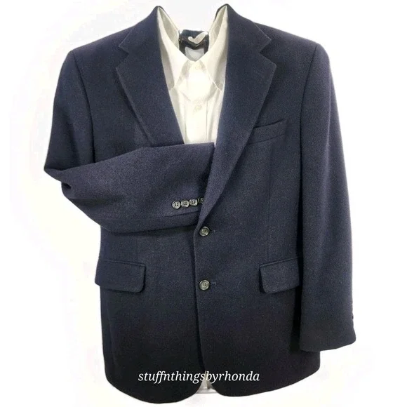JOS. A. BANK Vintage 100% Camel Hair Navy Sport Coat Blazer Men's 42 Reg