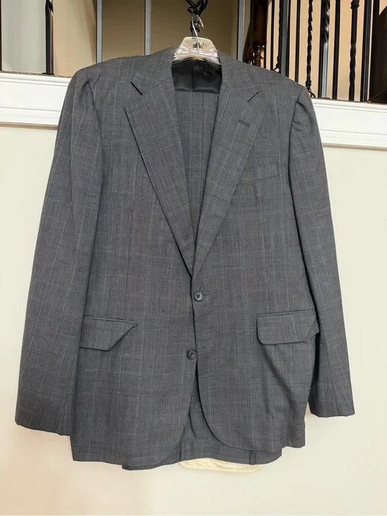 Vintage Corbin Ltd Glen Plaid Suit Mens [46?] Grey 100% Wool