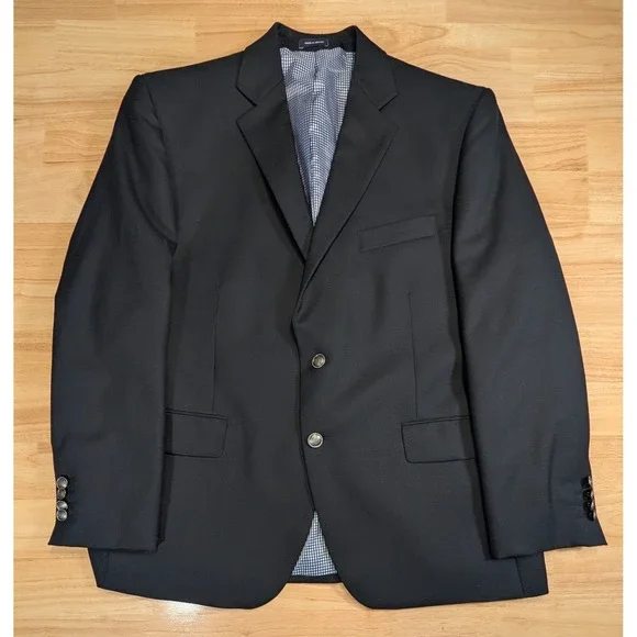 Stafford Mens 44S Classic Fit 100% Wool Black 2-Button Blazer Sport Coat Gingham