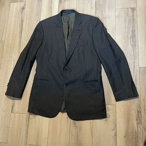 Brooks Brothers Pinstripe Wool Suit‎ Jacket Sport Coat Gray 44L Mens *READ*