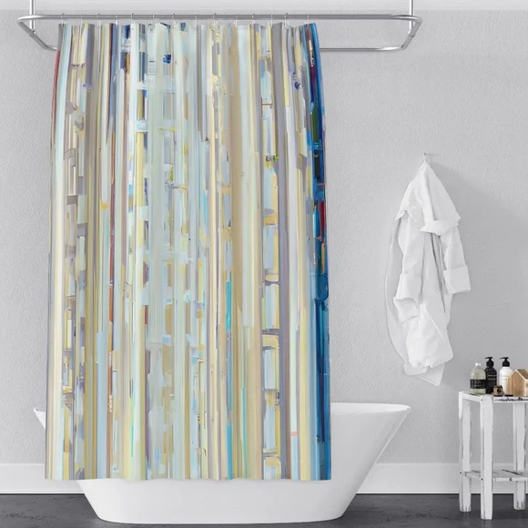 DejaBlueStudios Stained Glass Stripes Shower Curtain 70x93” Blue Yellow XLong