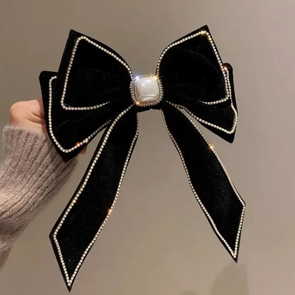 🌟 Rhinestone Pearl Bow Hair Clip
