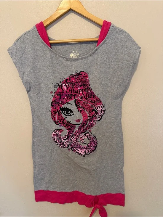 Justice Grey Tank Top with Hot Pink Graphic and Trim