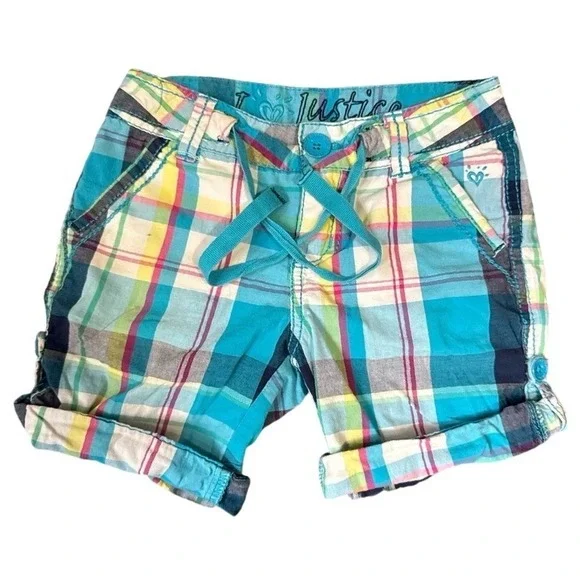 Justice Shorts Youth Girls 7R Multi-Color Plaid‎ Cuffed Casual Pockets