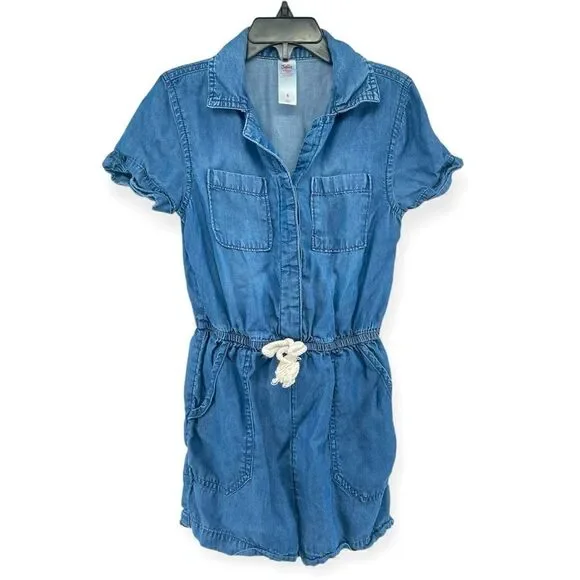 Justice Girl’s Blue Chambray Lyocell Short Sleeve One Piece Romper Size 6