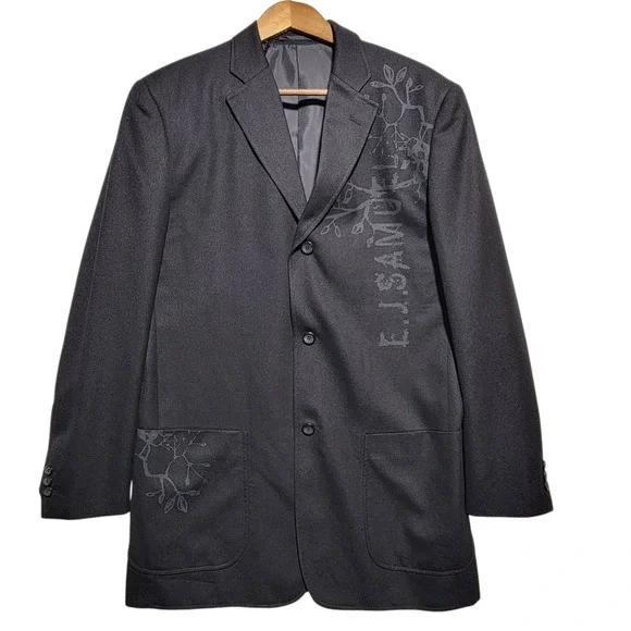 EJ Samuel‎ Black Suit Coat Jacket Blazer Men's Size 40R Tree Branches
