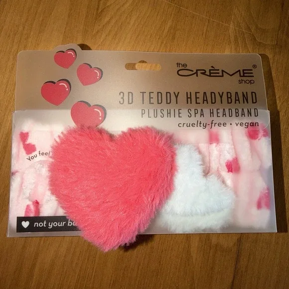 NEW The Creme Shop‎ 3D Teddy HeadyBand Plushie Spa Headband Not Your Baby Hearts