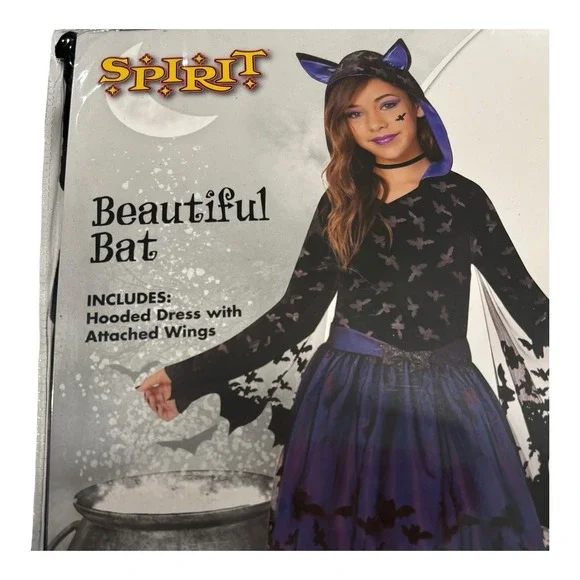 Spirit Halloween Beautiful Bat Costume Child Size Medium 8-10 Wings‎ New Package