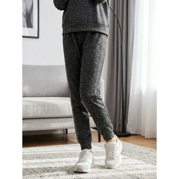 Justice Active Girls 8 Black Heather Hacci Jogger Pants Silver Stud Sparkly Knit