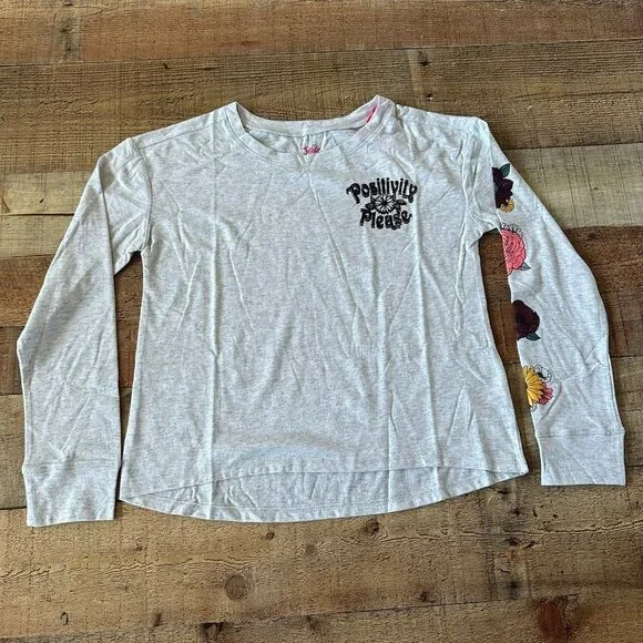 Justice Girls long sleeve glitter graphic tee shirt in gray -M (10)