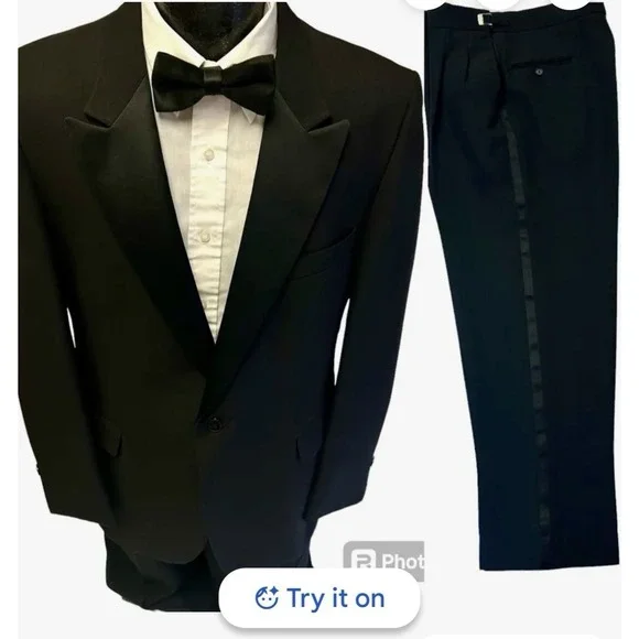 2pc Raffinati ROBERT WAGNER Black Tuxedo SATIN LAPEL Prom Formal Tux Suit 42R