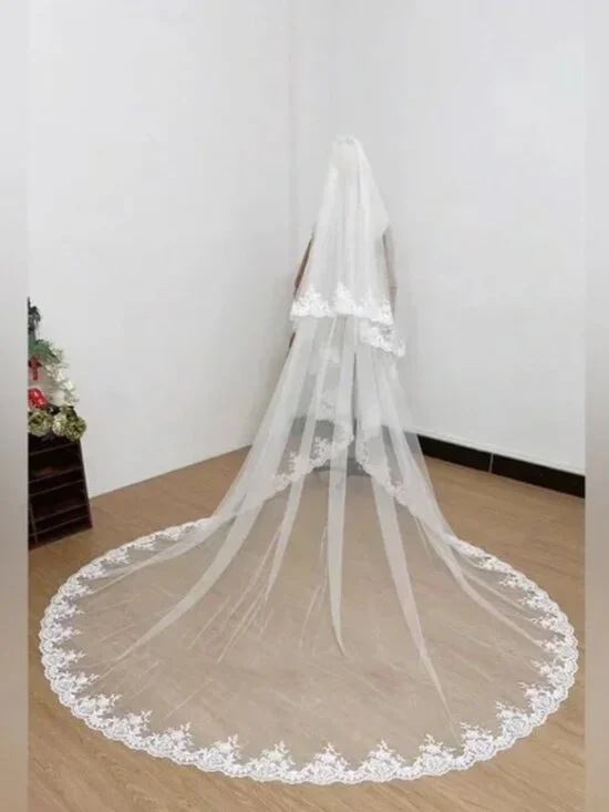 Cathedral Wedding Veil Floral Drop Lace