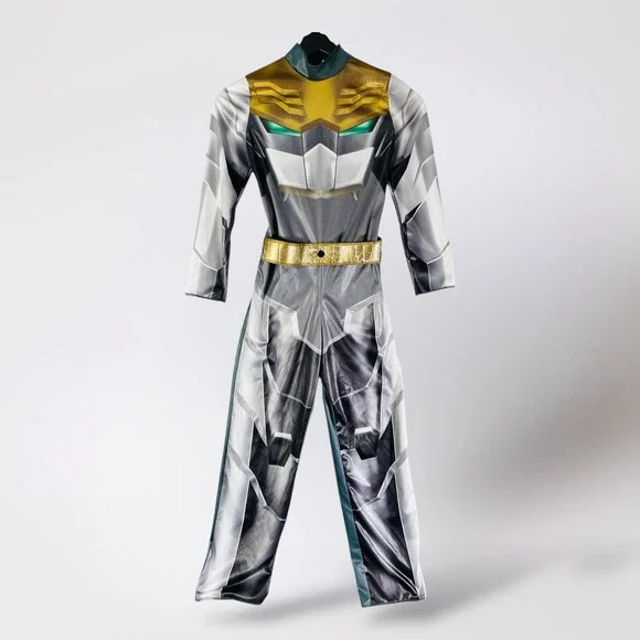 Power Rangers Robo Knight Costume Kids M 7-8 Megaforce Gray Gold Suit
