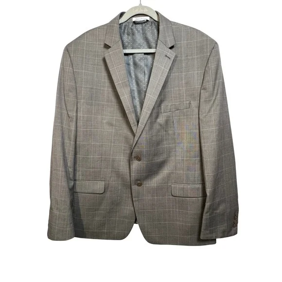 Collection by Michael Strahan Mens Wool Blend Windowpane Plaid Blazer Brown