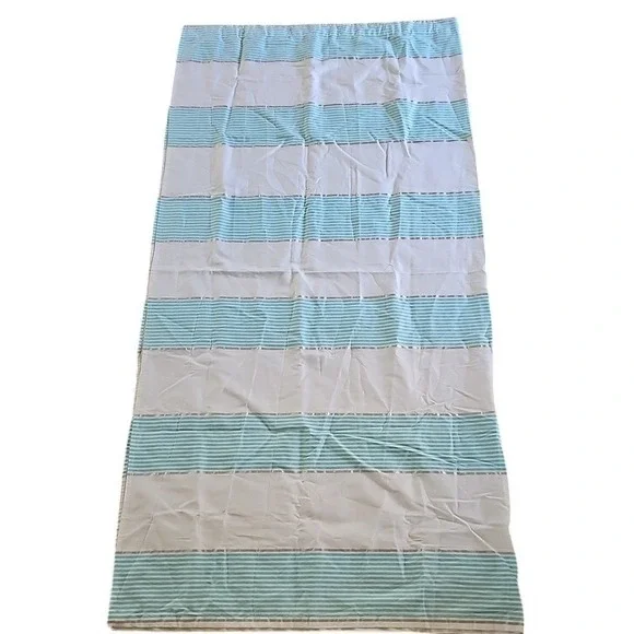 Caro Home Aqua Blue White Striped Cotton Shower Curtain Silver Metallic Accents