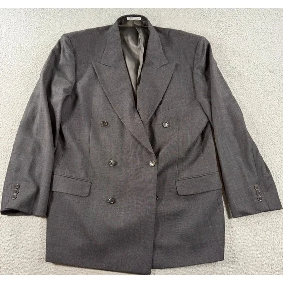 Feraud Louis Feraud Blazer Men's 42R Gray Wool Double Breasted Coat Tweed Peak