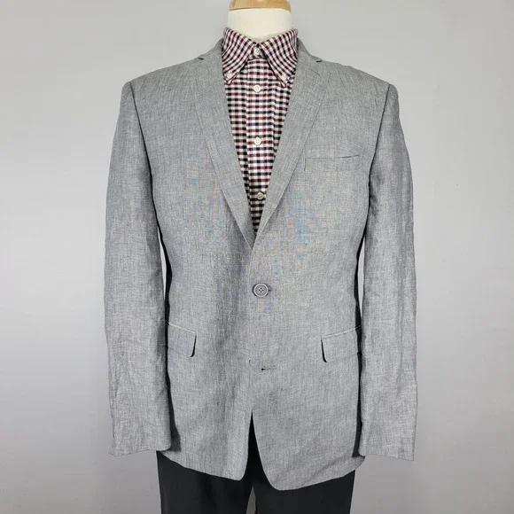 BAR III Men's Sport Coat Blazer Two Button Gray 100% Linen Slim Fit Size‎ 42R