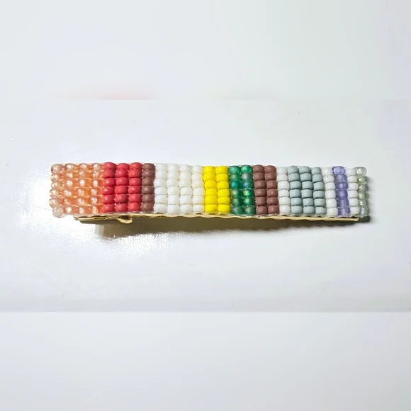 Multicolored seed Bead striped hair clip barrette, multicultural, eclectic,