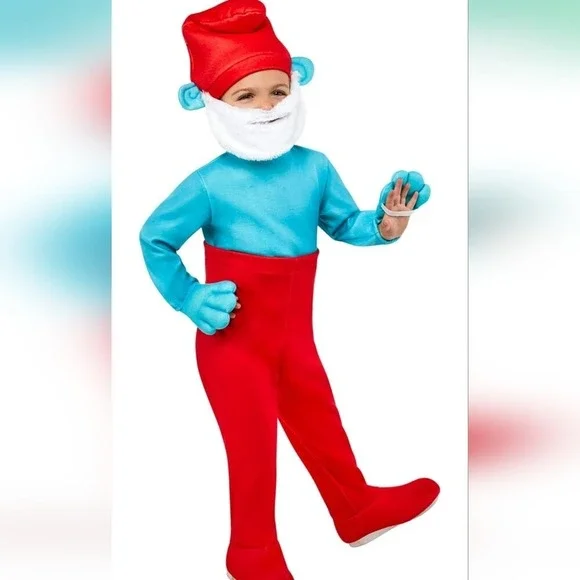Rubies Smurfs Papa Costume Red Pants Blue Shirt Hat‎ Gloves Size 2T Halloween