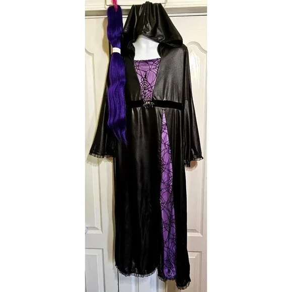 Spirit Halloween Spider Sorceress Witch Costume Girls 14-16 Hooded Dress Purple
